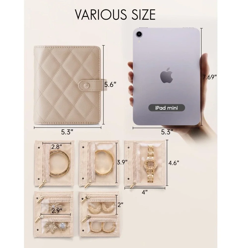 Sarinah SVH Quilted Travel Jewelry Organizer Binder Tan Waterproof Case NEW